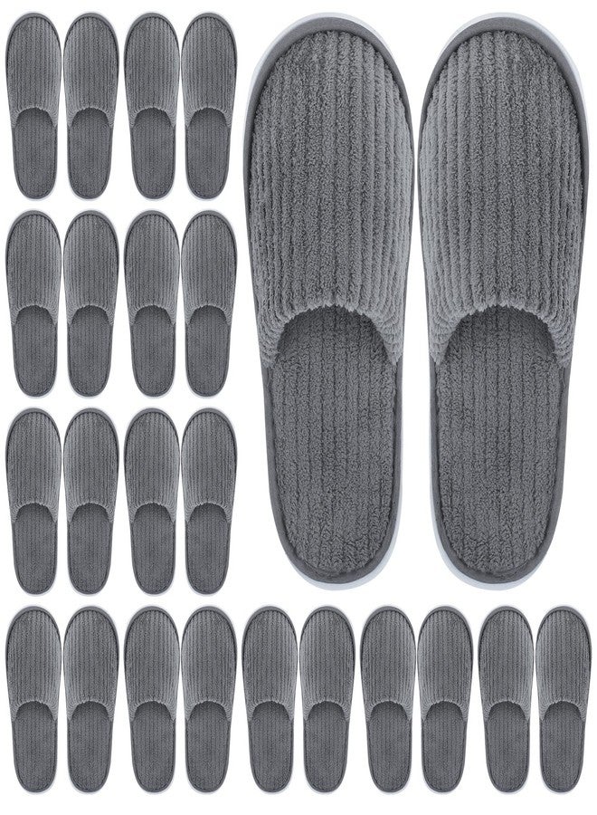 Elcoho 12 Pairs Closed Toe Spa Slippers Reusable Slippers Coral Fleece Washable Disposable Home Slippers for Women Men Guests Hotels House Slippers Housewarming Indoors Bathroom Party Traveling, Grey - Image 1